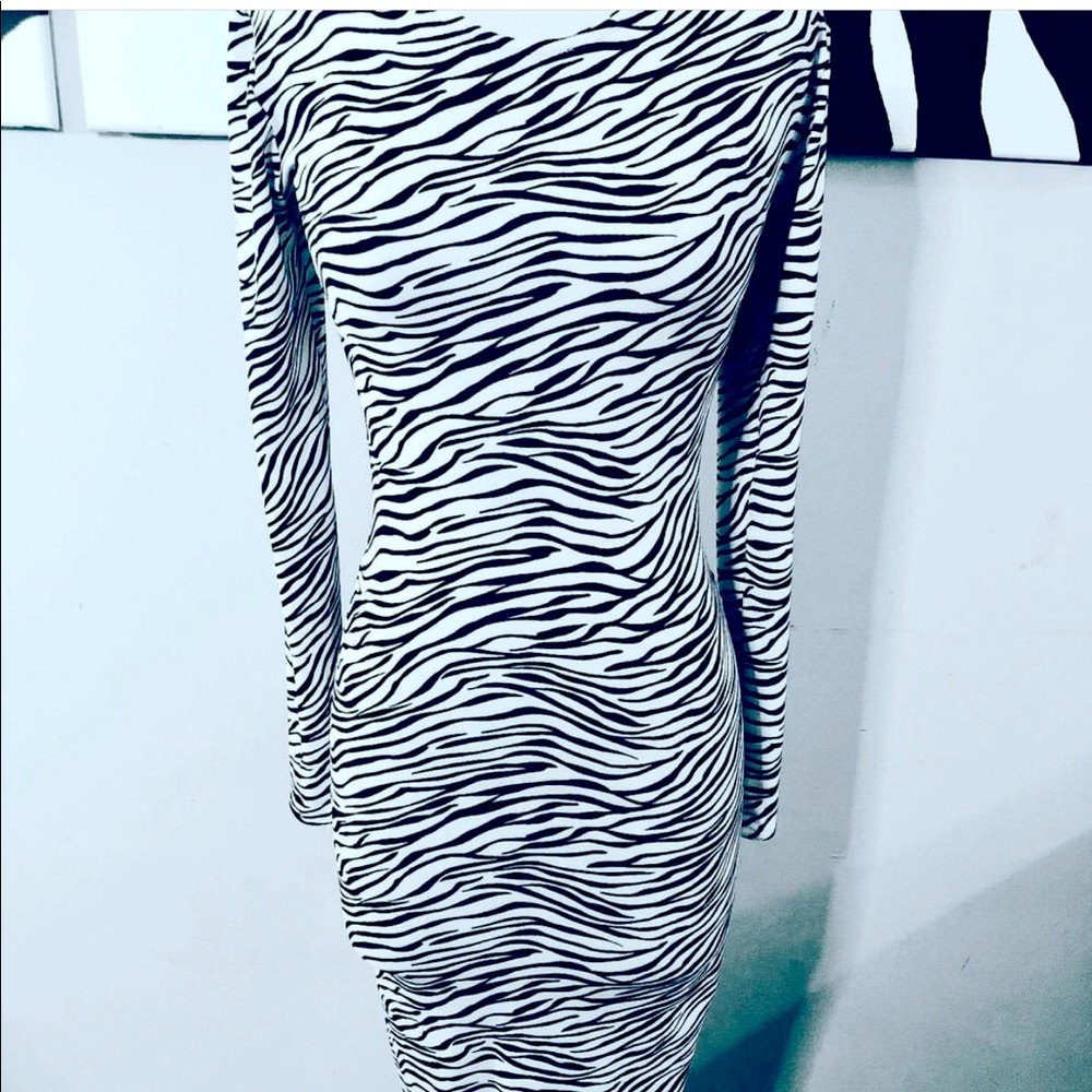 Zebra Print Long Sleeve Fitted Knit Dress